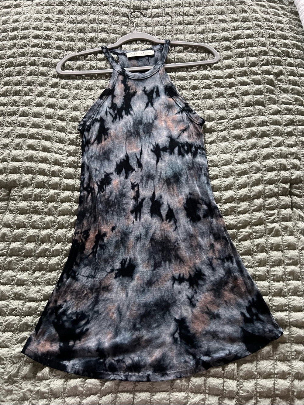 Tie-Dye High Neck Tank Dress in Black & Brown